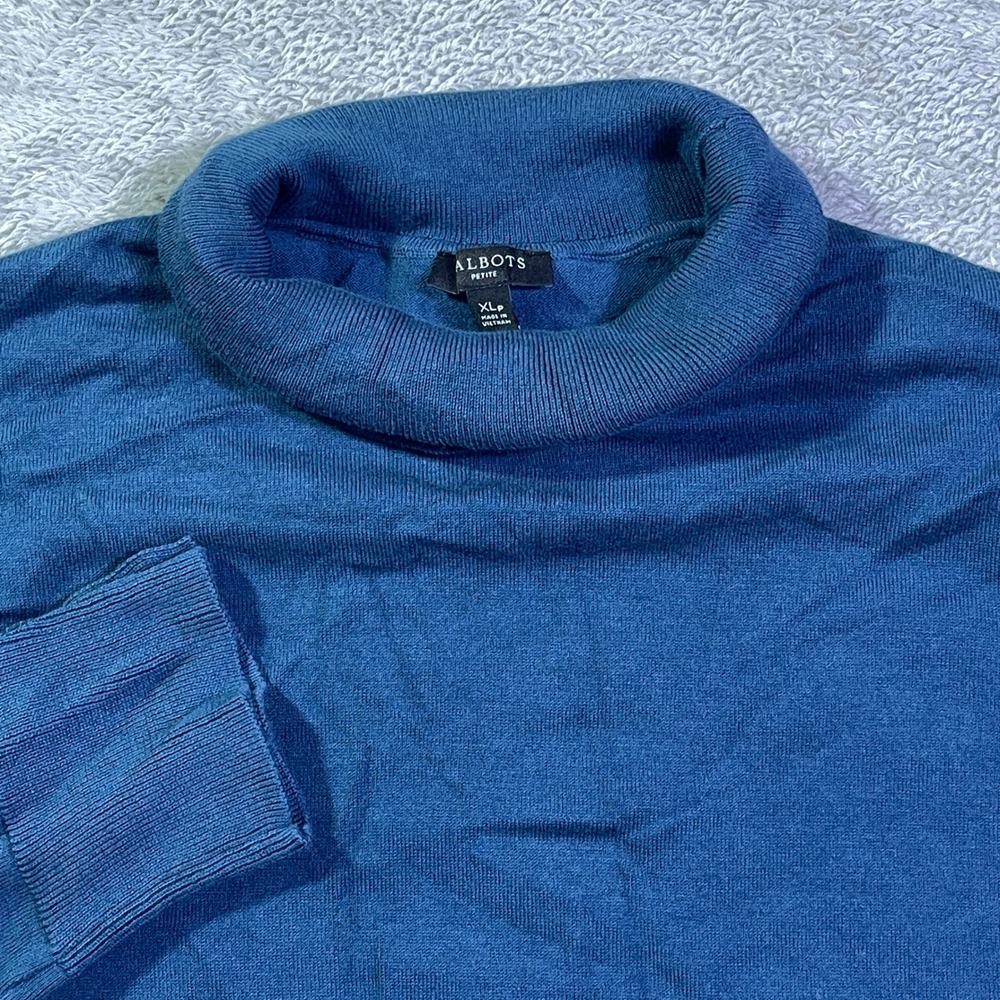 Talbots Petite Blue Turtleneck‎ Sweater Long Sleeve Knit Top Women XL P